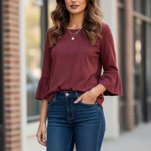 Bryn Walker "Fran" Faux Suede Bell Sleeved Top